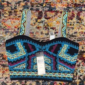 BCBGMaxAzria Geometric Blue and Black Crop Top
